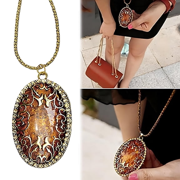 YYKihy Women Amber Hollow Pendant Necklace Sweater Long Chain Jewelry
