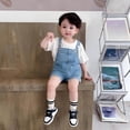 thumbnail image 2 of XIMIN Toddler Girls' Denim Overall Shorts - Adjustable Strap Jean Short Overalls with Patch Pockets for Toddlers (Blue, 5-6 Years), 2 of 6