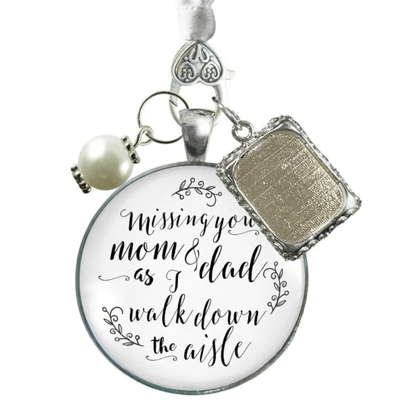 Bouquet Charm Of Mom And Dad White Silver Finish Memory Photo Frame Wedding Jewelry