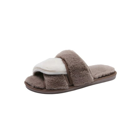 

Ferndule Ladies Slip On Plush Slipper Bedroom Cozy Warm Shoe Casual Flat Fuzzy Slippers Khaki 9