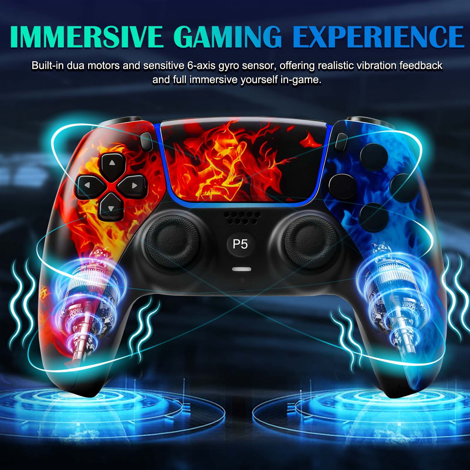 Gaming Controller Compatible with PS5/Slim/Pro/PC, Wireless Gamepad with 6-Axis Gyro/Dual Vibration/1500mAh Battery