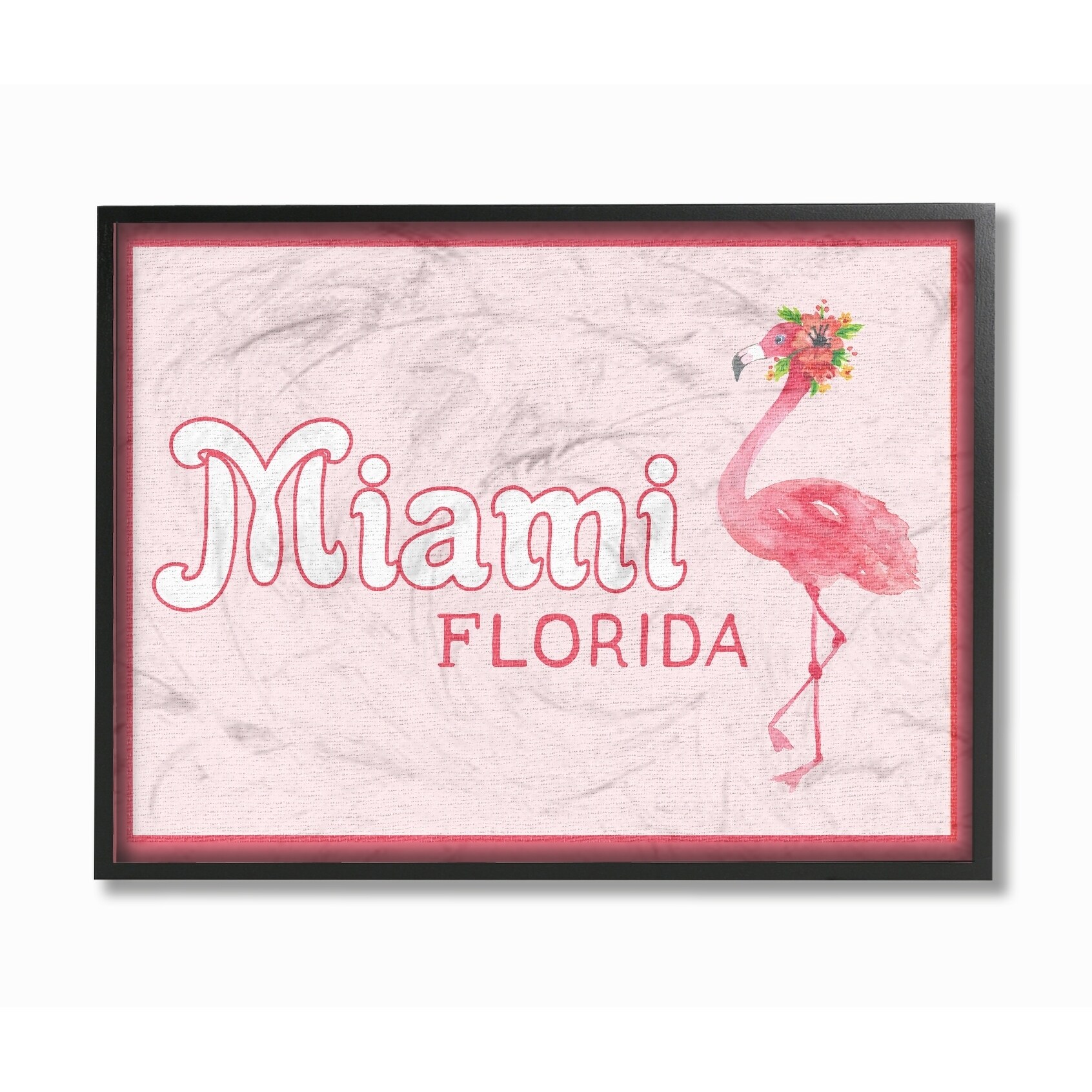 Stupell Miami Florida Flamingo Framed Giclee Texture Art 11 x 14