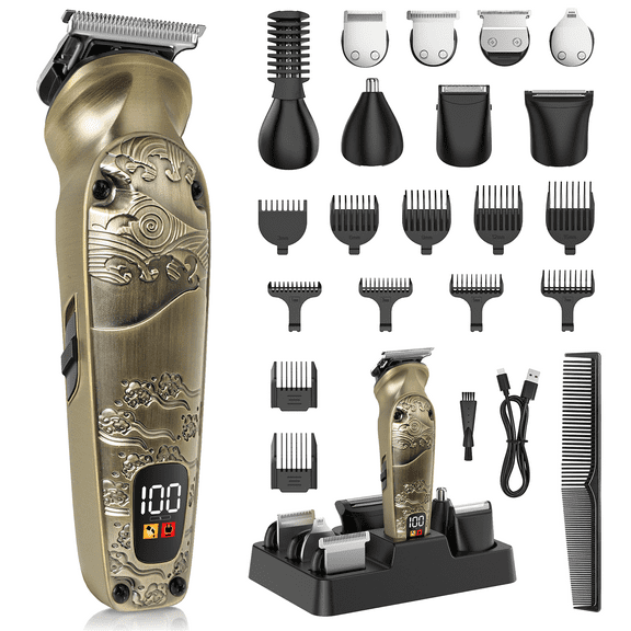 Beard Trimmer Kit for Men, 8 in 1 Waterproof Cordless Hair Clippers and Trimmers Set, Electric Razor Shavers for Men, LED Display, Adjustable Beard Grooming Kit Birthday Gifts for Men