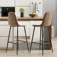 thumbnail image 2 of Costway Set of 2 Bar Stools 29.5" Velvet Upholstered High Back Bar Chairs Kitchen Brown, 2 of 7