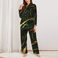 thumbnail image 2 of Lsque Green Marble Pattern Long Sleeve Pajama Set for Women - Soft 2-Piece Sleepwear and Loungewear Set with Pockets, Comfy Nightwear-Small, 2 of 7