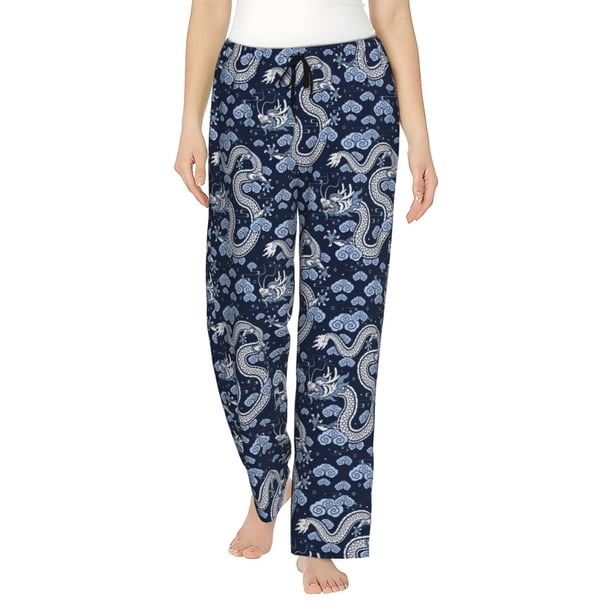 Balery Dragon Pantalones de pijama para mujer, pijamas ultraligeros, pantalones de estar por casa-Small