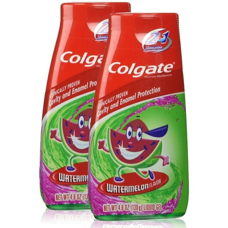 Colgate Enfants 2 en 1 Dentifrice et rince-bouche, saveur de melon d'eau, 2 paquets de 4,6 onces