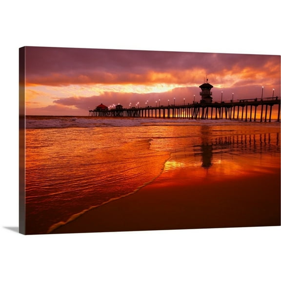 Great Big Canvas "Huntington Beach At Sunset, California, Usa"  by Don Hammond Peach    Wrapped Canvas Print Wall Artwork