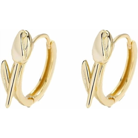 Minimalist Tulip Flower Small Hoop Earrings Sterling Silver 925 Cartilage Earrings Round Huggie Hoops Hinged Hypoallergenic Ear Jewelry Gifts for Women