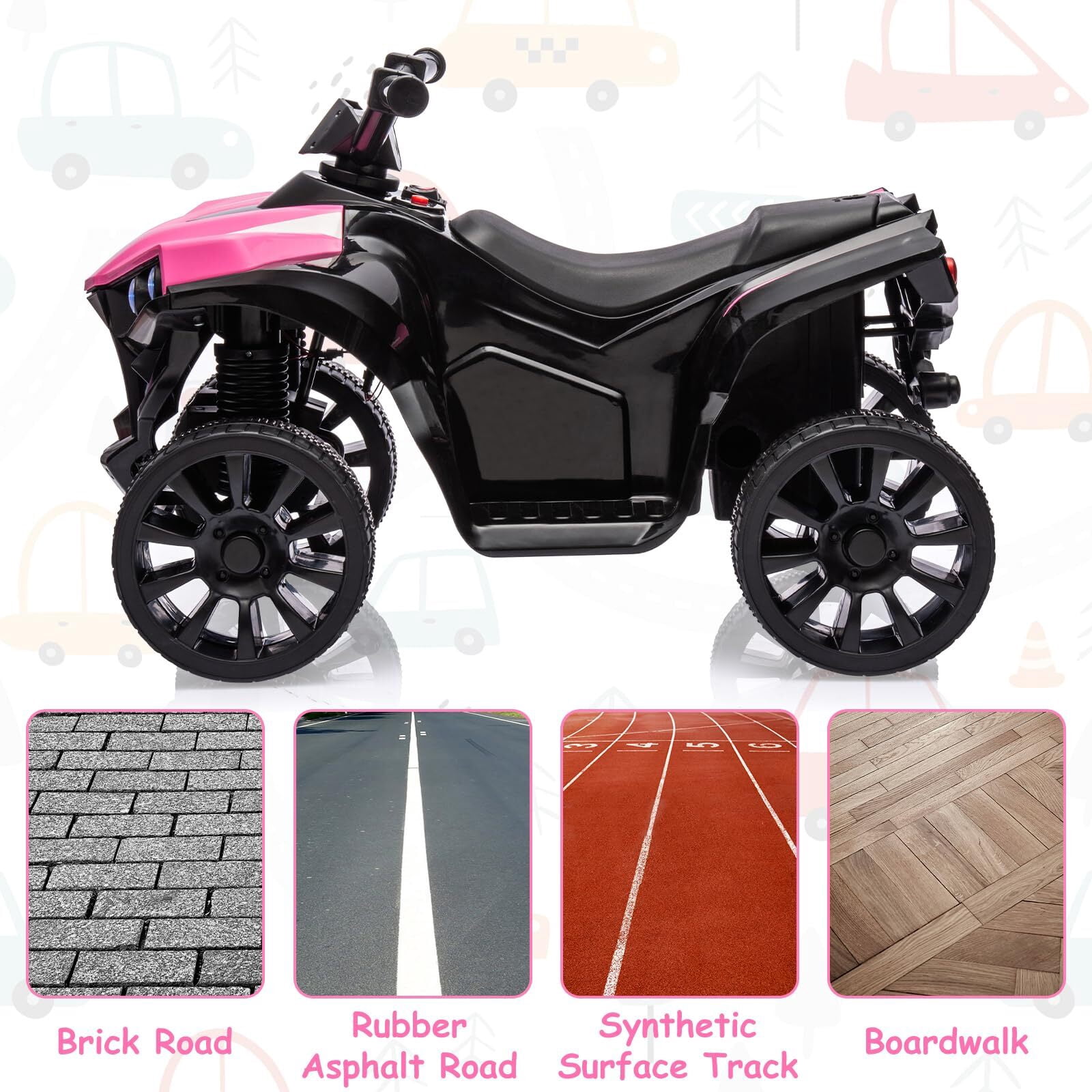 Kids ATV 4 Wheeler, 6V Ride-On Car Toy for Children Ages 1-5, 1.8 Mph Max Speed, Music,Led Lights,Electric Vehicle Quad Car for Kids