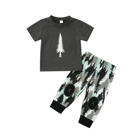 

Sunisery Newborn Baby Boys 2pcs Outfits Set Short Sleeve T-shirt Tree Panda Print Pants Summer Clothes Gray 18-24 Months