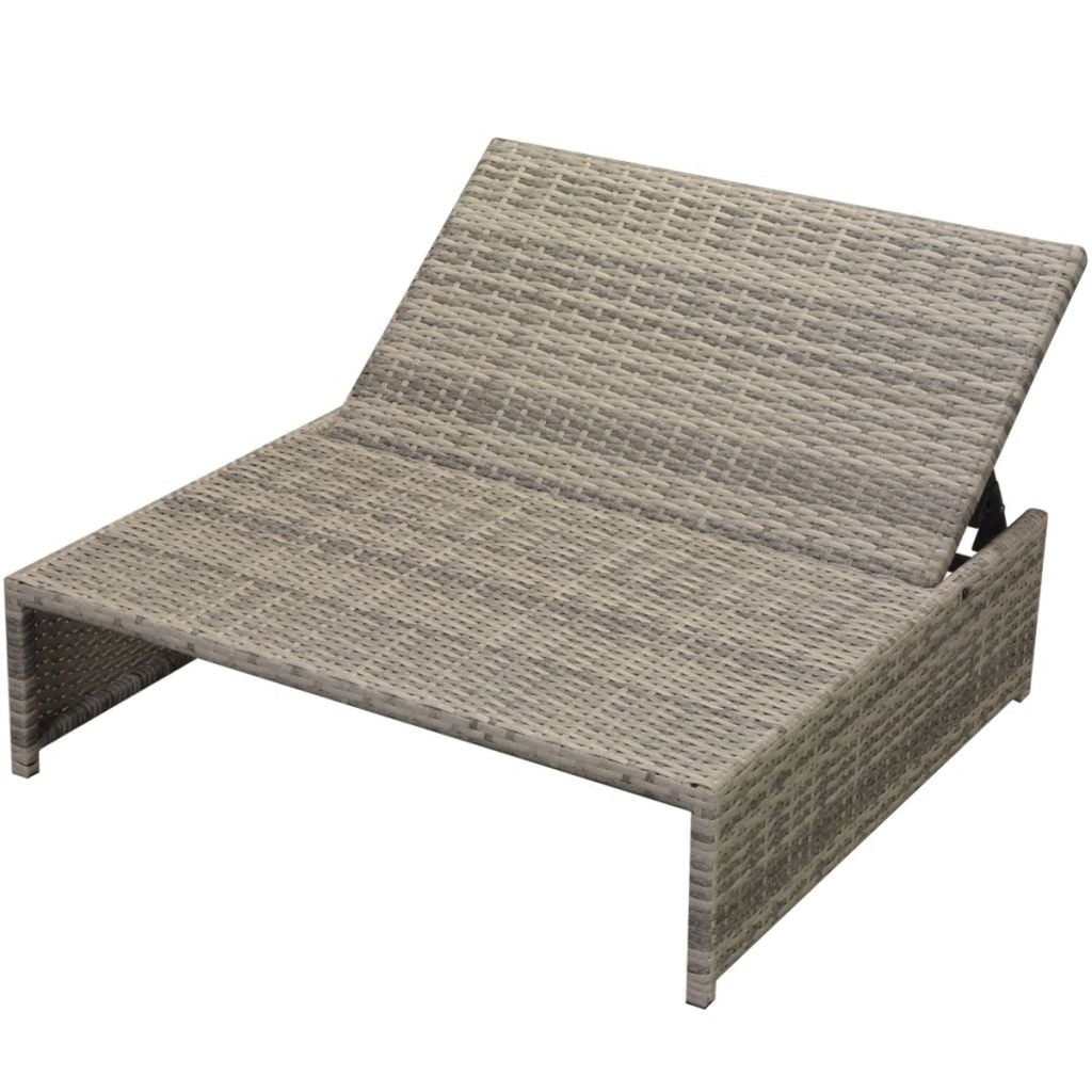 Kepooman 6 Pcs Patio Adjustable Double Sun Lounger Set with 2 Footstools, Grey Kepooman 6 Pcs Patio Adjustable Double Sun Lounger Set with 2 Footstools, Grey
