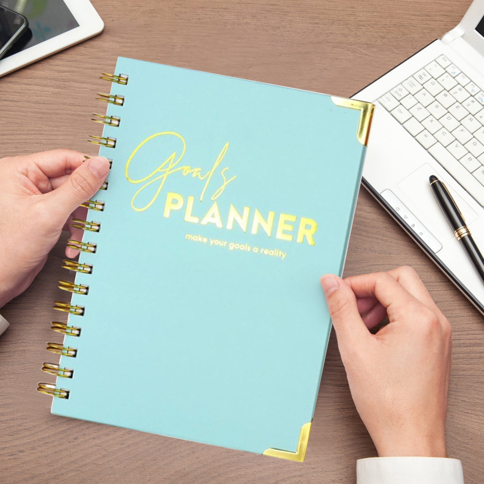 Teacher Planner 2024-2025 Academic Year, Light Blue Weekly and Monthly Lesson Planning Book for Educators and Students, Premium Linen Paper Goals Notebook for Scheduling