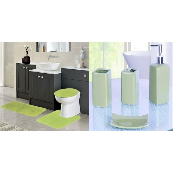 3 Piece Blue Soft Bathroom Bath Mat Set Extra Absorbent Solid Bath Rug 19"x 30", Contour Rug 19"x 19" and Toilet Lid Cover 19"x 19" Anti Slip Rubber Backing (#6)