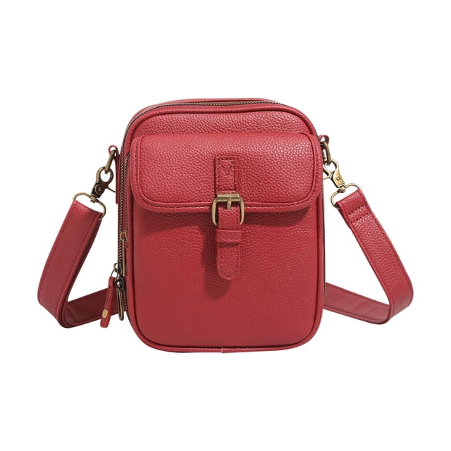 Mini bolso bandolera de piel, bolso cruzado de hombro, bolso vintage de gran capacidad, plegable, ajustable y portátil, de piel auténtica con estructura metálica, ideal para la oficina.