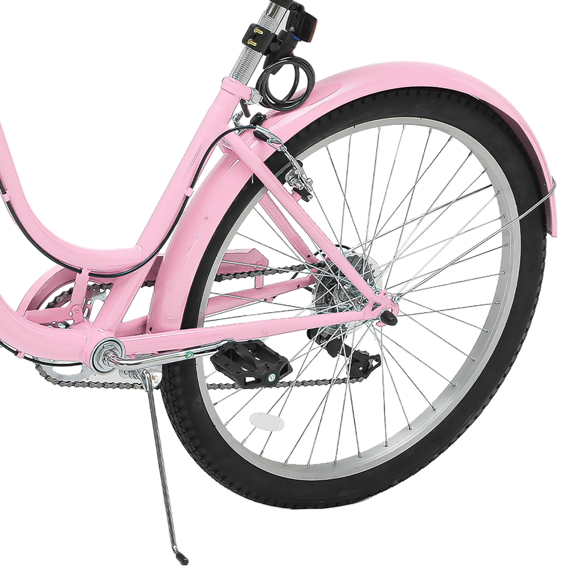 Uforic24'' Beach Cruiser Bike, 7-Speed, Step-Through Bicycle for Men & Women, Steel Frame, Pink