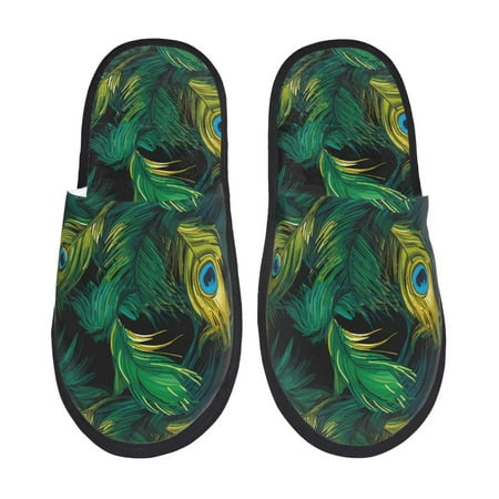 Balery Peacock Feathers2 Slient Indoor Furry Fleece Comfort House Shoes Soft Non-Slip Home Shoes Cotton slippers House Slippers-- Medium
