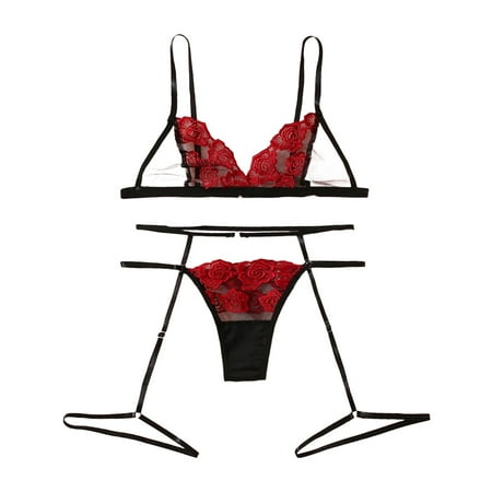 

TANGNADE Women Lingerie Set Lace Bras Thongs Panty See Through Underwear