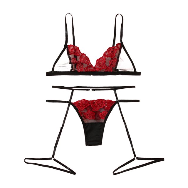 TJAZFJPA Lingerie de Mariage pour Femme Ensemble Lingerie Aguichant Dentelle Soutiens-Gorge Strings Culotte Transparente sous-Vêtements Rouges Ensemble Lingerie Aguichant Porte-Jarretelles Ensemble Lingerie