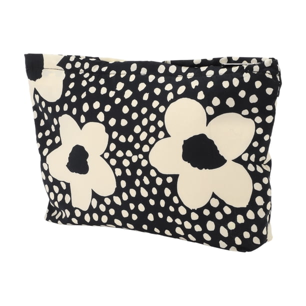 1 Pc Bolsa de Maquillaje Portátil Impresa para Mujeres, Ideal para Viajes, Vacaciones y Camping, Lona Negra