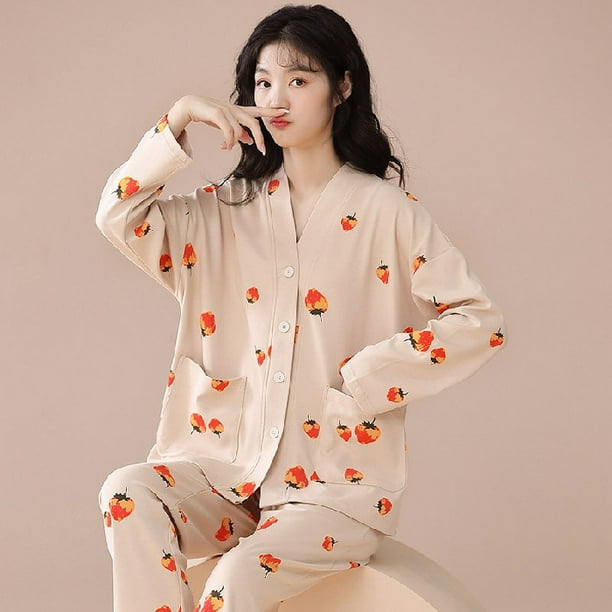 Pijamas de primavera para mujer manga larga algodon de imitacion para primavera y otono dulce hogar Walmart en linea