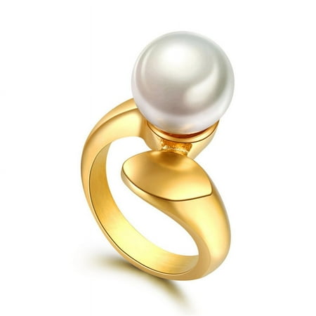 Pearl Ring for Women Elegant 14K Yellow Gold anillos mujer bague Party Accessories Fashion Jewelry Gifts D386