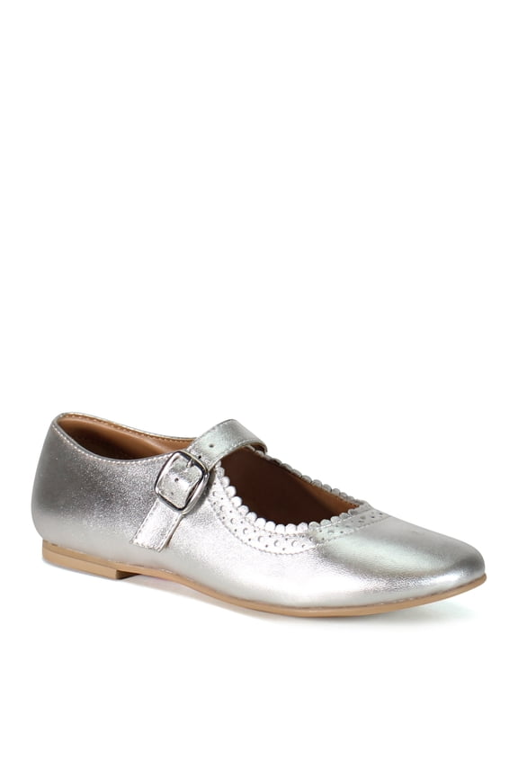 True Women's Sugar Coat Leather & Suede Mary Jane Ballerina Flat (Silver, 5)
