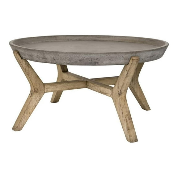 Maklaine 18.1" Round Wood/Concrete Indoor/Outdoor Coffee Table in Dark Gray