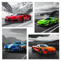 Luxury Sports Car Poster Set of 4 – 8x10 Unframed Prints for Car Enthusiasts, Vibrant Wall Art, Automotive Posters for Boys Room, Men’s Garage, Living Room, Bedroom, & Car Room Decor