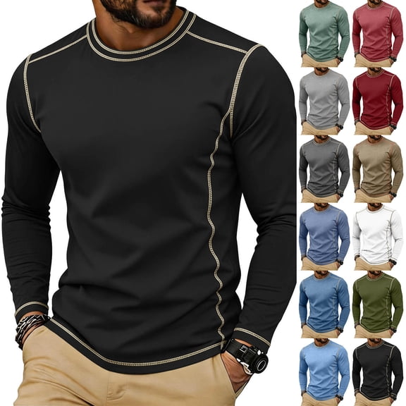 Men Blouse Mineart Round Neck Tops Raglan Sleeve Pullover Men's Solid Color Lightweight Crew Neck Shirts Casual Athletic Long Sleeve Basic Tee