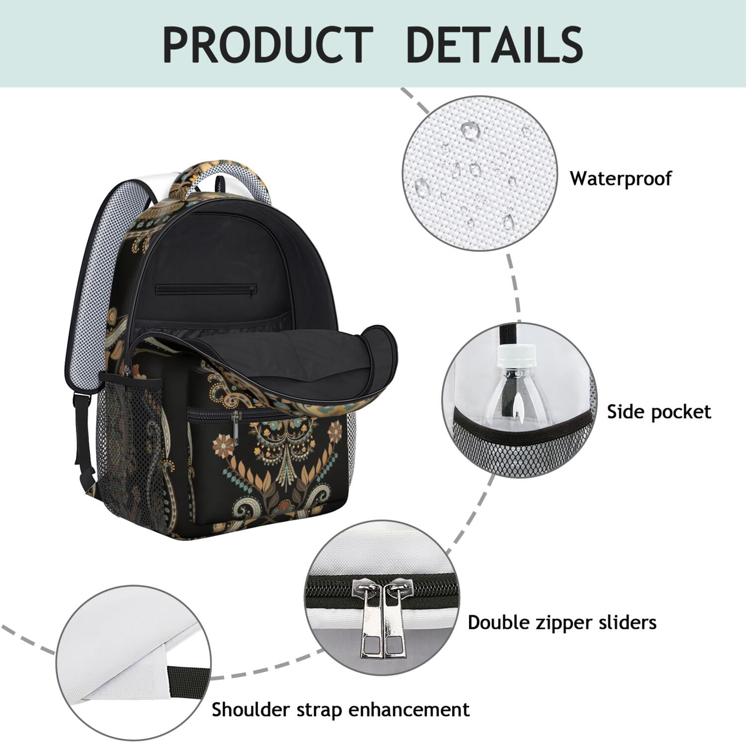 Indian Tribal Paisley Backpack - Vintage Waterproof School Bag with Ergonomic Spinal Support