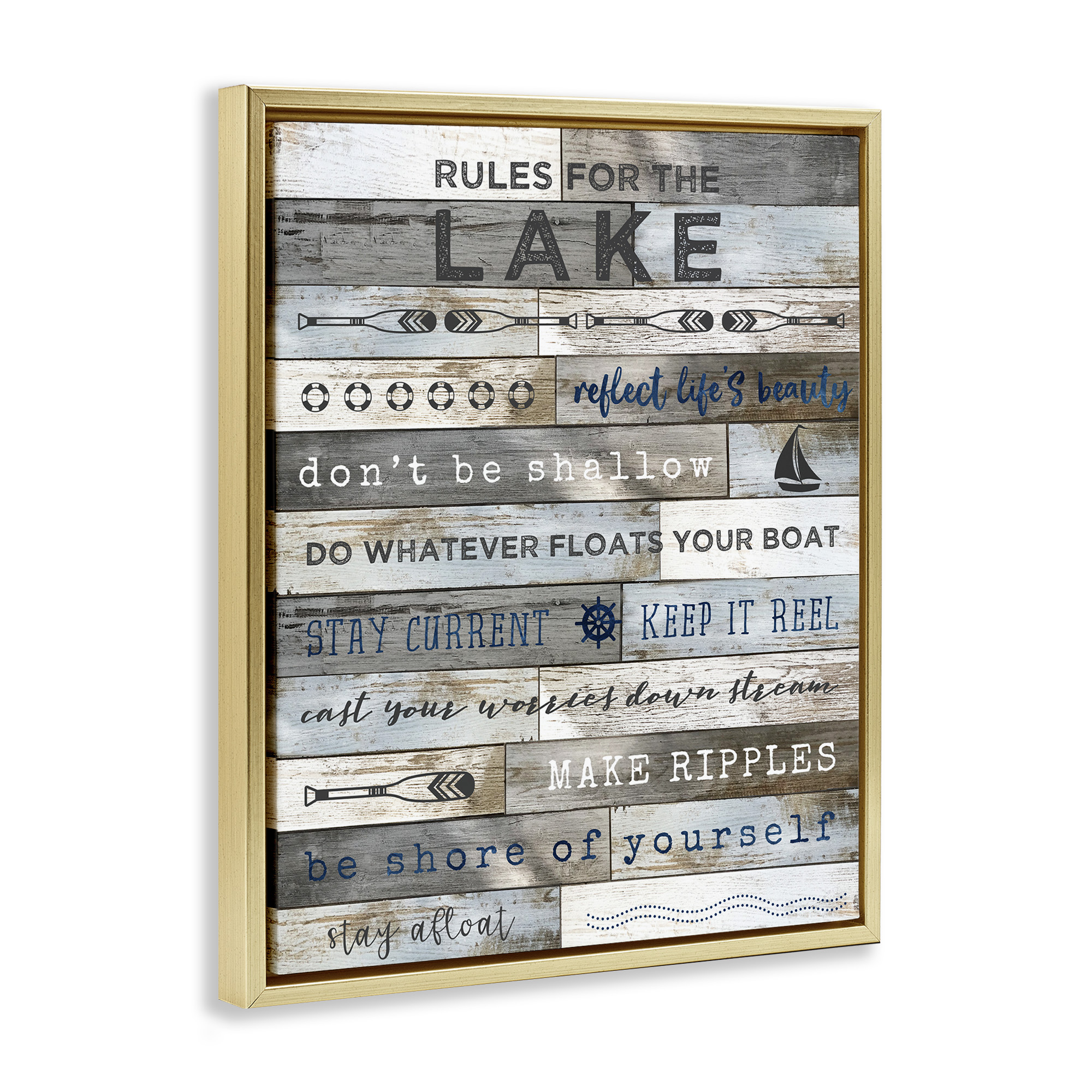 Stupell Industries Advice From the Lake List Inspirational Painting Gold Floater Framed Canvas Art Print Wall Art, 17 x 21