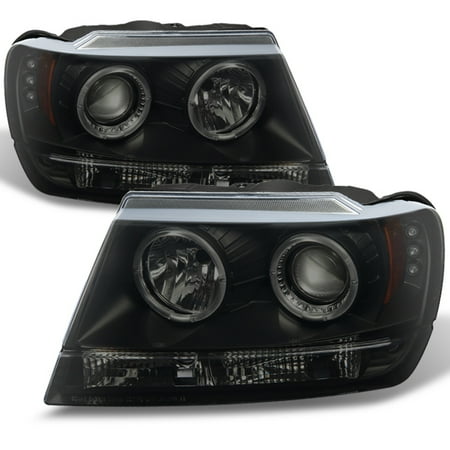 - Fits 99-04 Jeep Grand Cherokee Black Smoked Halo Projector LED Headlights