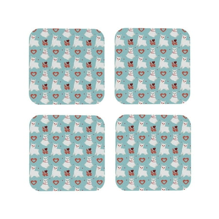 

Leather Coasters Set of 4 - Cartoon Cute Alpacas Love Lightweight Non-Slip Drink Coasters for Desk Anti-Scalding Desk Cup Coasters for Office Table Decor Square