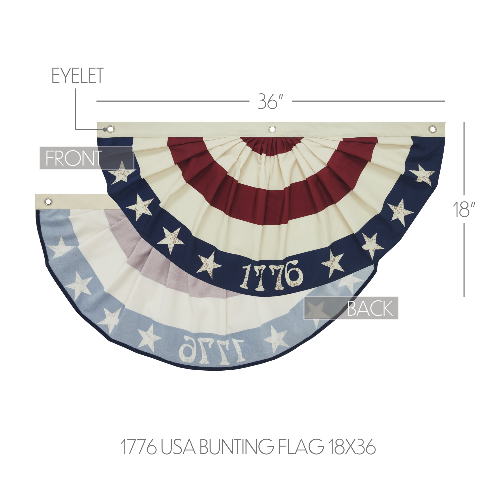 VHC Brands Patriotic My Country 1776 USA Bunting Flag 18x36, Fourth of July Decoration, Independence Day Decor, Decorative Banner with Grommet Holes