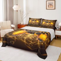 jejeloiu Orange Gamepad Twin Sheet Sets,Modern Video Game Twin Fitted Sheet,Gaming Gamer Flat Sheet For Girl Kids,Super Cozy Bedroom Decor,3pcs