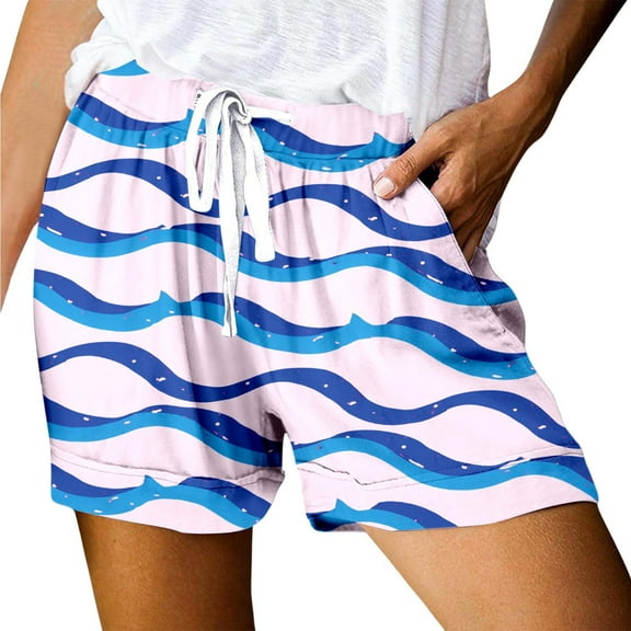 Women's Casual Print Pocket Loose Lace Up High Waisted Sports Shorts