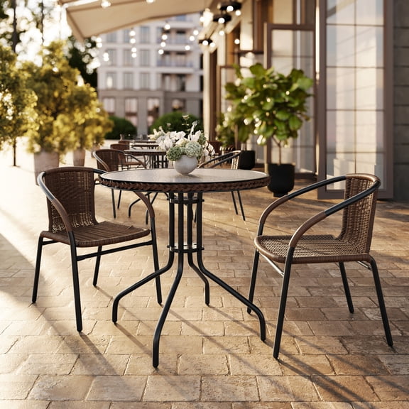 Flash Furniture 3-Piece Indoor/Outdoor Glass Metal Bistro Table and 2 Chairs Set, Brown