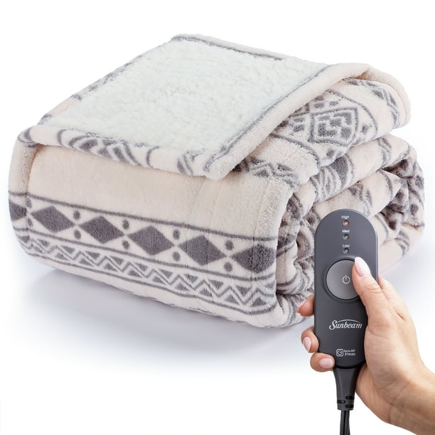 Sunbeam Heated Electric Throw Blanket, Microplush, Boho, 50" x 60