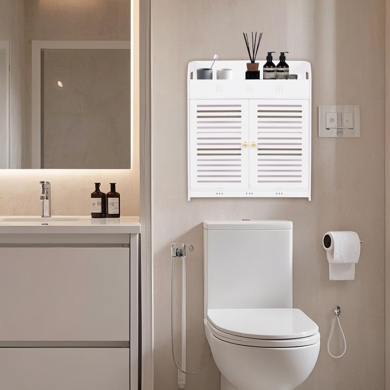 PinkSheep Bathroom Medicine Cabinets, Wall Mount Over the Toilet Storage Cabinet Organizer with 2 Doors and 5 Shelves, White