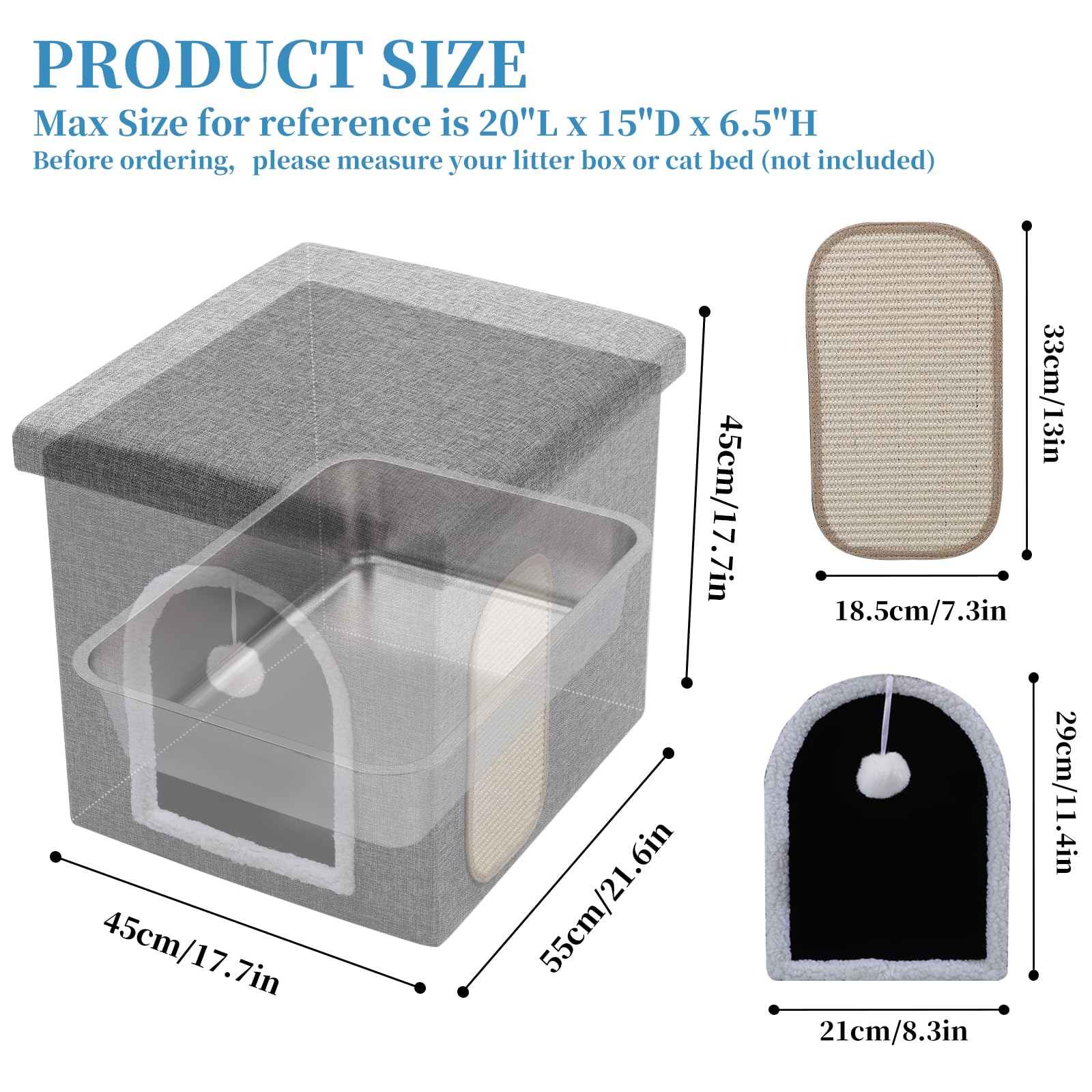 ZXMT Cat Litter Box Enclosure Furniture, Foldable Hidden Litter Box with Mesh Storage Bag, Litter Box Furniture with Waterproof Inside, Easy Clean