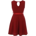 thumbnail image 4 of Little Girl Girls Set Floral Lace Jacket Round Neck Bow Holiday Flower Girl Dress Burgundy 4 JKS 2096, 4 of 5