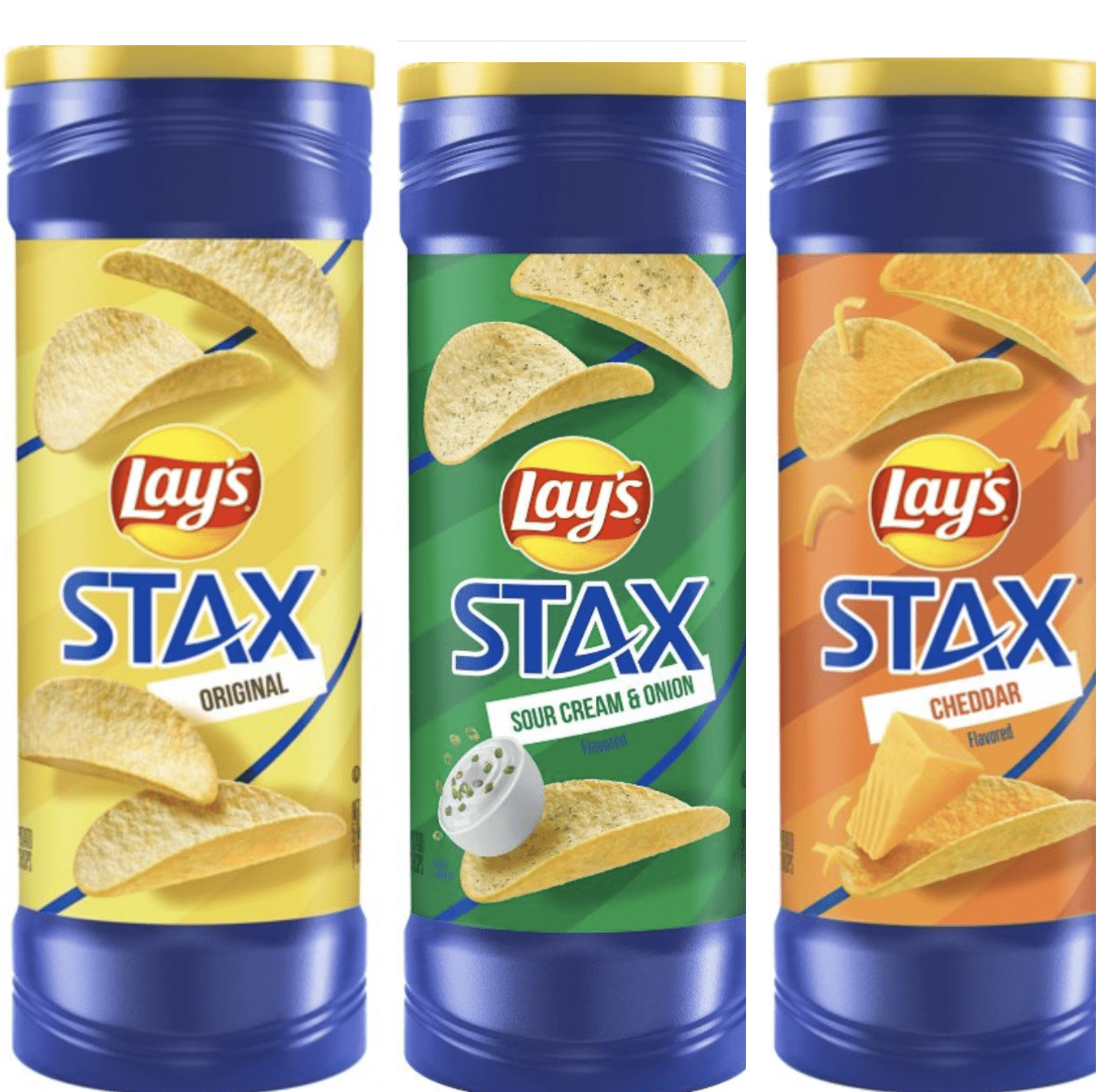 Lays Stax variety flavored Original , Sour Cream & Onion, Cheddar