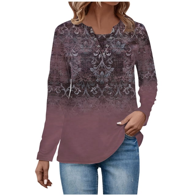 Lolmot T-shirt Bas Ajusté à Manches Longues pour Femmes en Peluche Imprimée à Col en V Patchwork