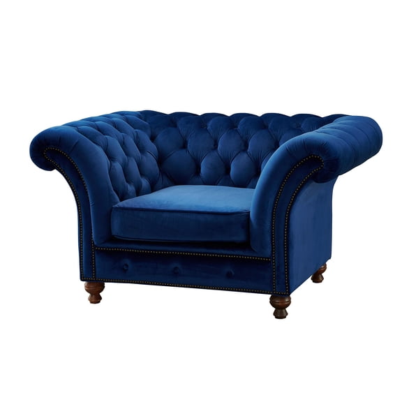 Pemberly Row Craftsman Mission Fabric Arm Chair in Sapphire Blue