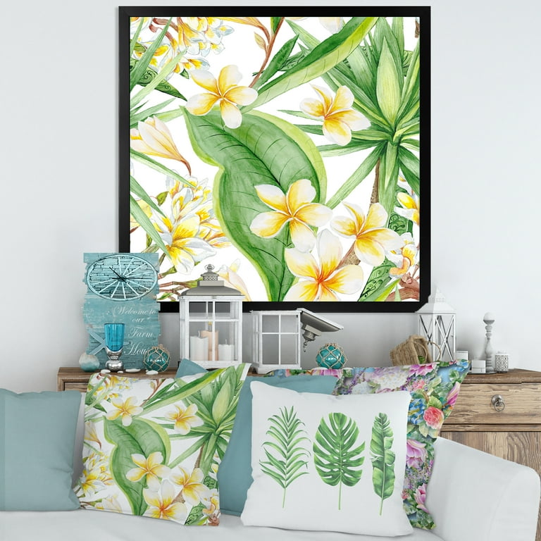 Designart Yellow Flowers and Tropical Foliage Framed Art