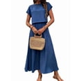 thumbnail image 2 of Women 2 Piece Outfits Skirt Set Summer Casual Cap Sleeve Crop Tops Maxi Dress Sets with Pockets Blue L, 2 of 9