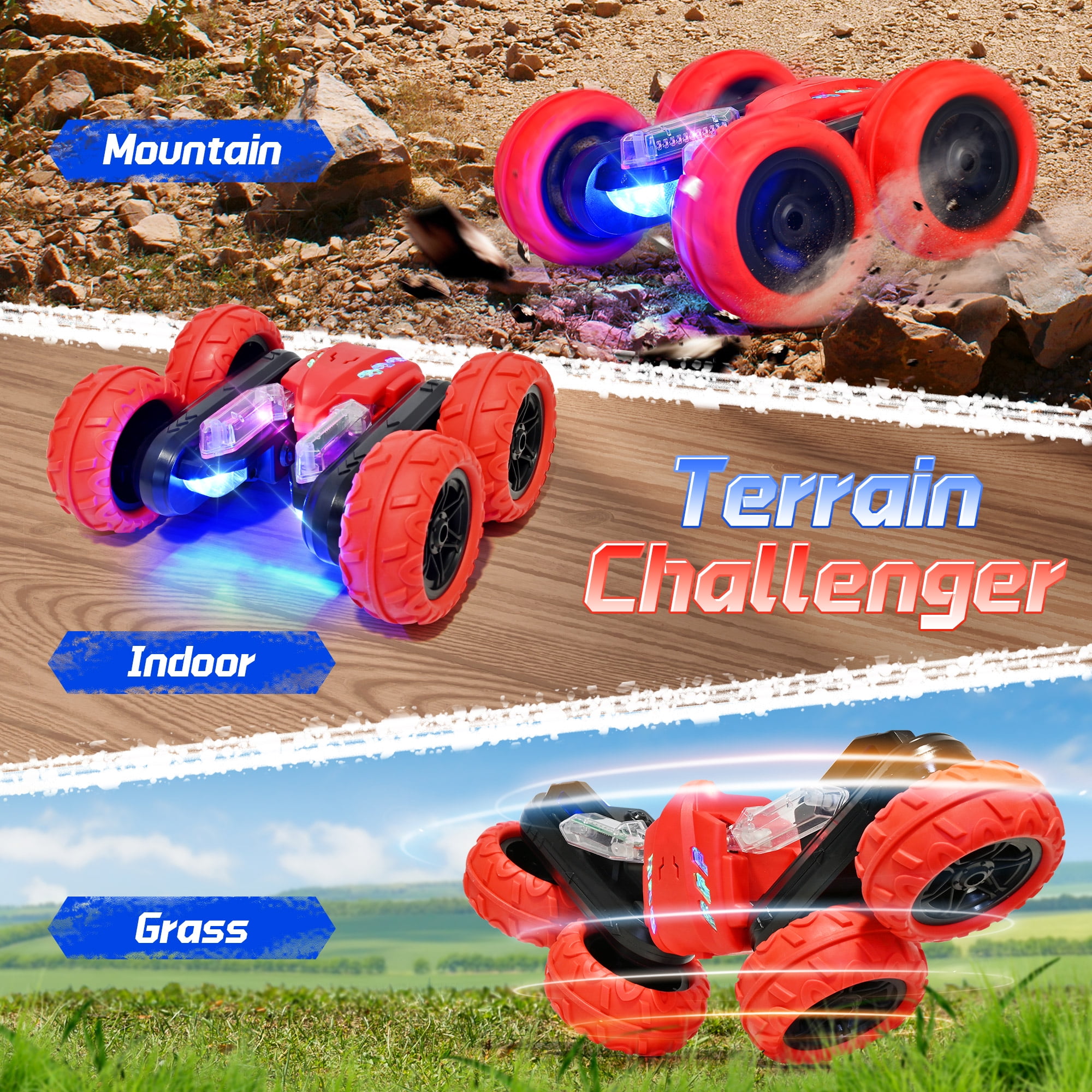Remote Control Car, RC Stunt Car Toys, Double Sided Tornado RC Car, 4WD Off-Road Stunt Car with 360° Flips Lights Word for Indoor/Outdoor