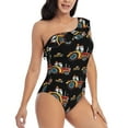 thumbnail image 3 of Gaeub Cartoon Tractor Women's One Shoulder Ruffle Tummy Control Swimwear for Swimming Surfing Beach Party - Small, 3 of 8