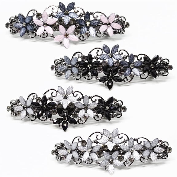 Happon 4 Pieces Rhinestones Hair Barrettes for Women Crystal French Hair Accessories Spring Vintage Flower Hair Clips Wedding Barrette Retro Elegant Hair Jewelry for Women Girls Hair Styling Tools